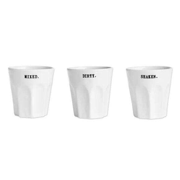 Rae Dunn Ceramic DRINKING GLASS Set (3) Glassware 8oz DIRTY MIXED SHAKEN Martini - Picture 7 of 10